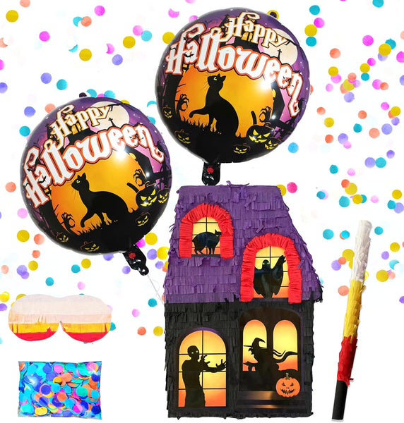 Haunted House Pinatas Perfect for Halloween Celebrations, Themed Parties,Kids Birthday Games, Halloween Party Supplies, including Busterstick, Blinfold, Confetti and 2 Ballons