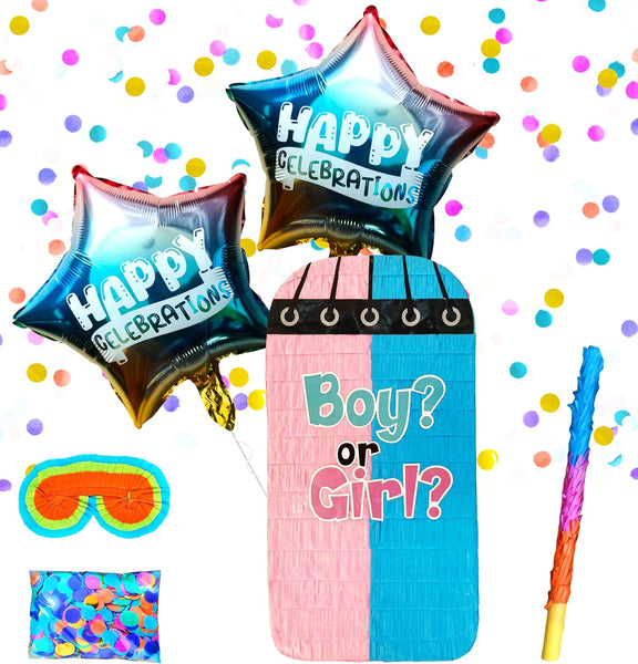 Gender Reveal Pinata, Punching Bag Style, Perfect for Gender Reveal Decorations & Baby Shower Party Supplies Includes Busterstick, Blindfold, Confetti and 2 Ballons