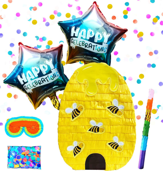 Beehive Gender Reveal Pinatas, Themed Party Pinatas for Baby Showers & Gender Reveals, Perfect for Girl or Boy Birthday Party Decorations Includes Busterstick, Blindfold, Confetti and 2 Ballons