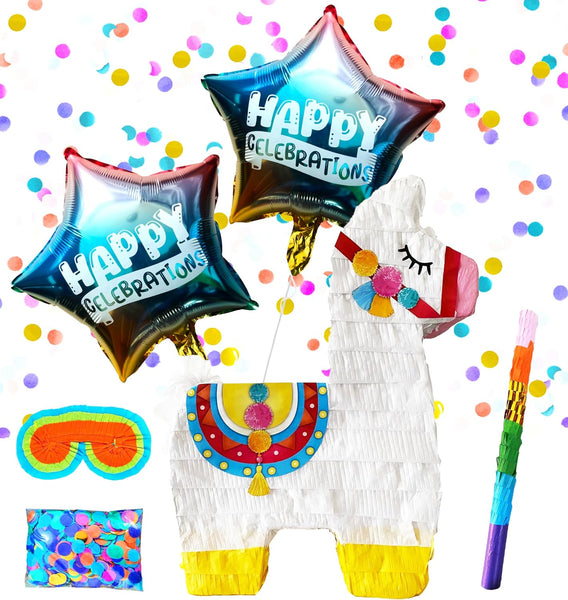 LLama Pinatas Perfect Party Favor & Decoration for llama Themed Birthdays, Mexican Theme Parties, Fiestas & Cinco de Mayo Includes Busterstick, Blindfold, Confetti and 2 Ballons