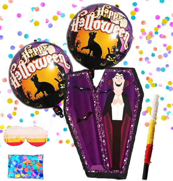 Dracula Pinatas for Halloween Celebrations, Theme Parties, Kids Birthday Games,Mexican Pinatas, Party Decorations, including Busterstick,Blindfold,Confetti,2 Happy Halloween Ballons