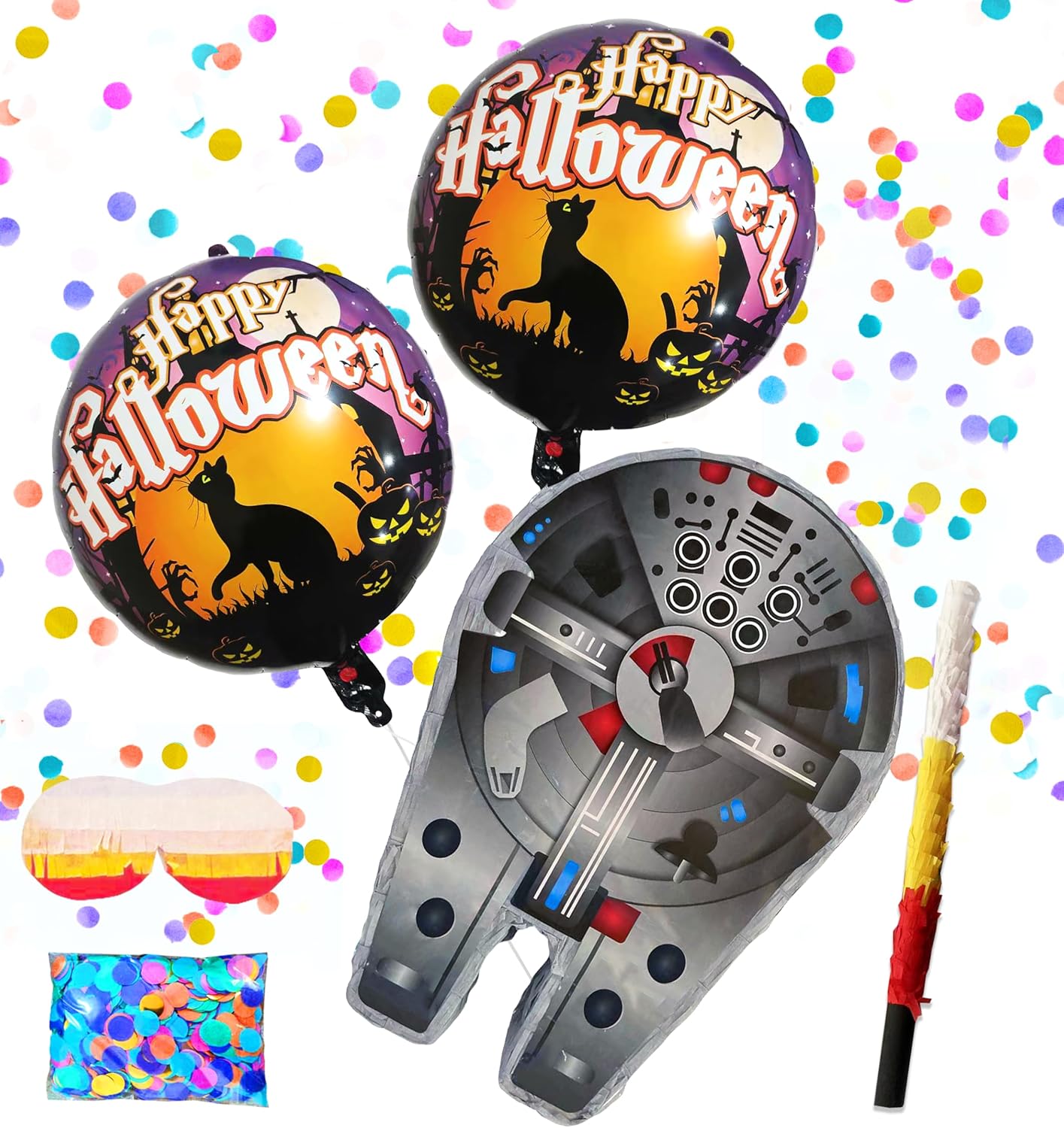 Spaceship Pinatas Set for Birthday Parties,Perfect for Space Themed Celebrations and Decorations Includes Buster Stick, Blindfold, Confetti & 2 Balloons