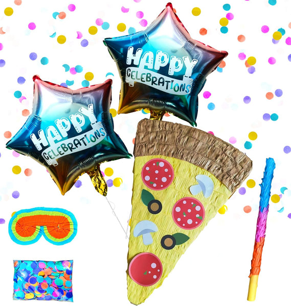 Pizza Pinata, Perfect Pizza Party Favor & Birthday Decoration | Fun Table Centerpiece for Theme Parties & Mexican-Themed Celebrations Includes Busterstick, Blindfold, Confetti and 2 Ballons