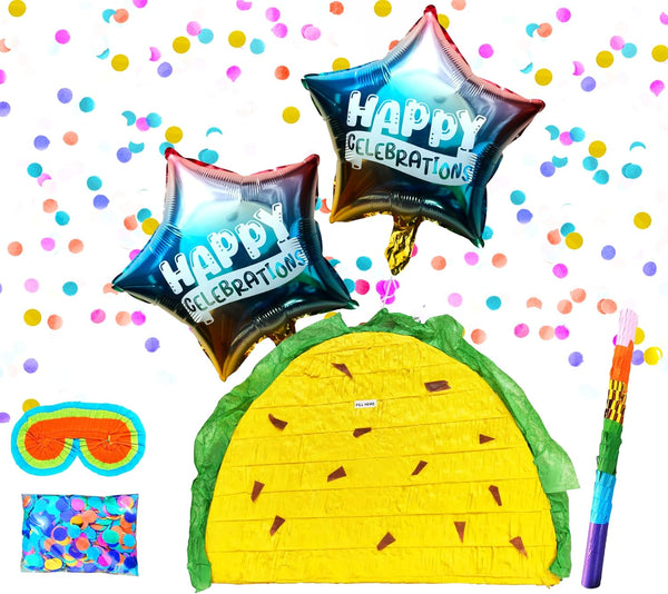 Taco Pinatas, Fun Mexican Taco Pinatas for Fiestas, Cinco de Mayo, Mexican-Themed Parties & Kids Taco Bout Birthday Party Favors Includes Busterstick, Blindfold, Confetti and 2 Ballons