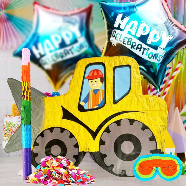 Bulldozer Pinatas and Birthday Party Supplies: Construction Theme Decorations including Busterstick, Blindfold, Confetti and 2 Happy Celerbation Ballons